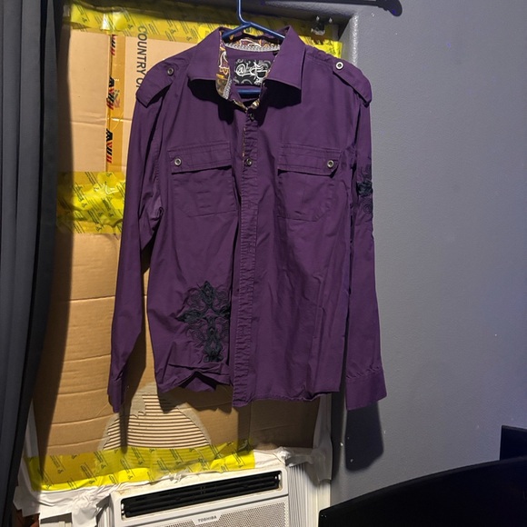 Robert Graham Purple Embroidered Shirt Jacket